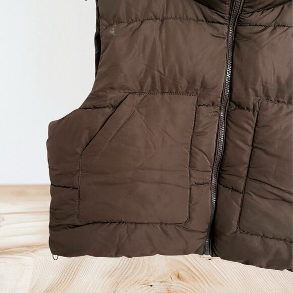 Love Tree Cropped Puffer Vest Sz L Womens Brown Pockets Minimalist On Trend Fun - Picture 3 of 8